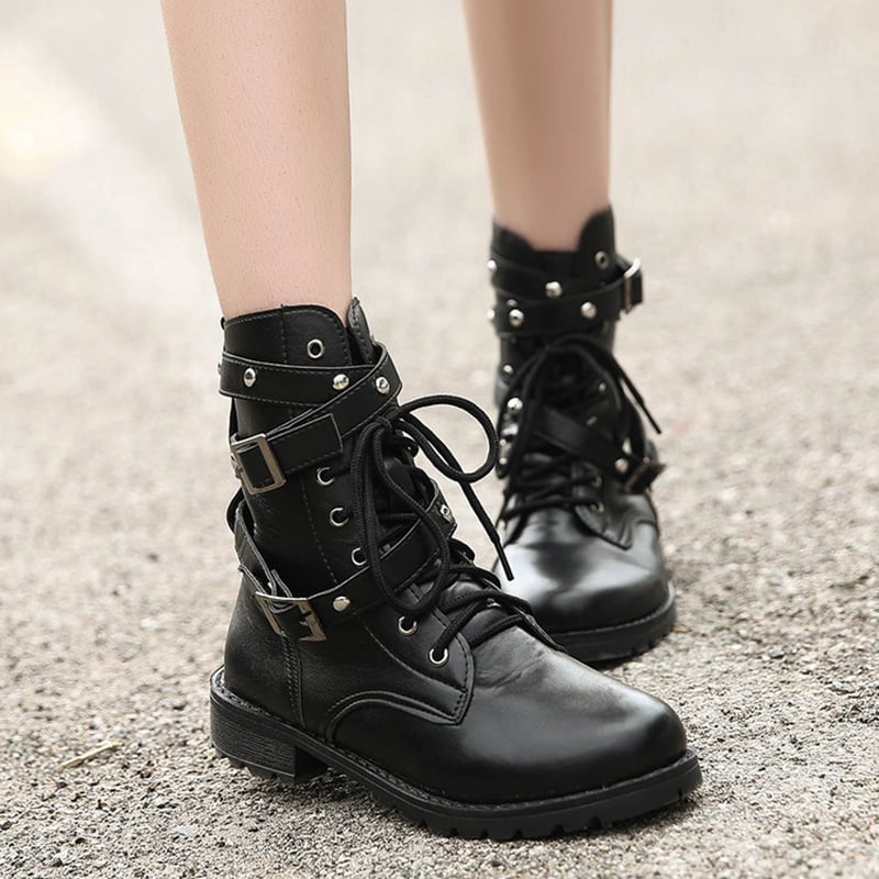 Fashion Women Boot Punk Gothic Style Lace up Round Toe Boots Women Shoes Short Boots Street Motorcycle boots mujer zapatos