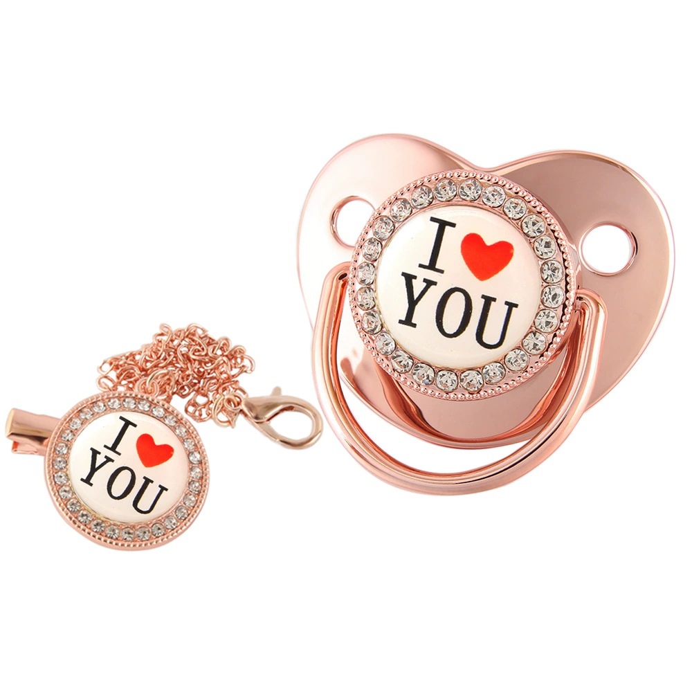 Newborn Pacifier Baby Shower Gift Bling Baby Dummy Silicone BPA Free Infant Nipple New Born Pacifiers For Babies I Love Mum Dad