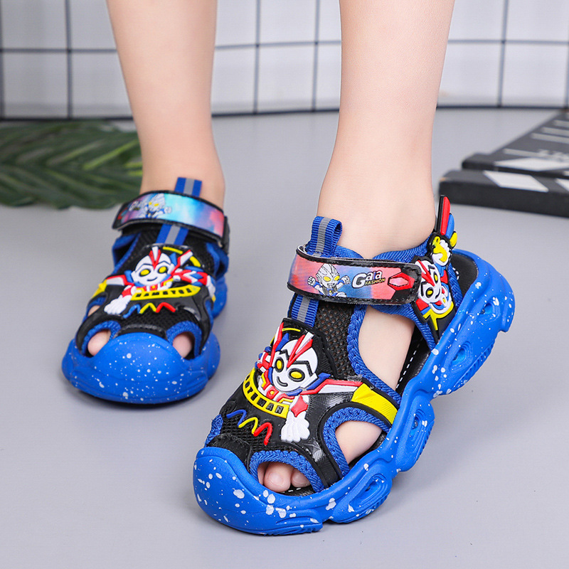 Disney Superhero LED Sepatu Lampu Bercahaya Kartun Anak-anak Bayi Anak-anak Sandal Datar Musim Panas Anak Laki-laki Perempuan Se