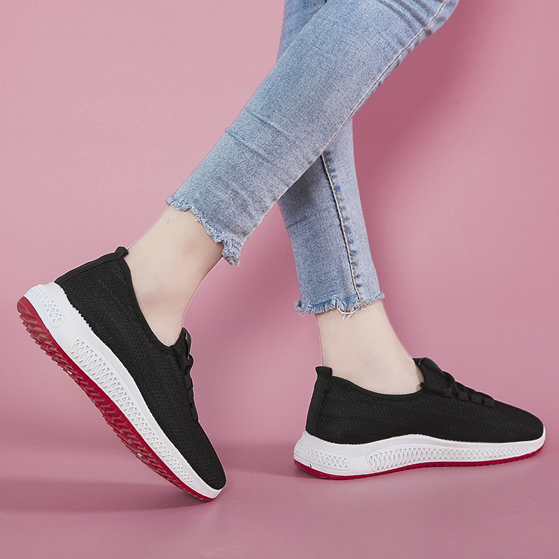 Luxury Women's Shoes Casual Fashion Sneaker Flat Platform Flyknit Stretch Fabric Ladies Shoes New Mesh Lace-up