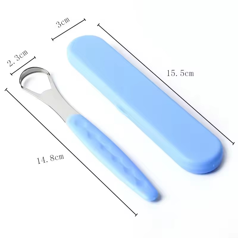 Portable Tongue Cleaner, Tongue Scraper, Stainless Steel Reusable Mouthbrush, Travel Case, Anti-Slip Handle