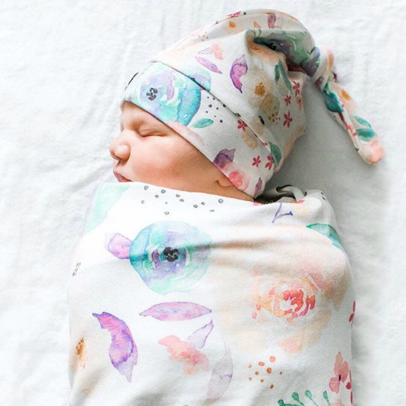 Baby Sleeping Bag Knotted Tire Cap 2-piece Baby Sleeping Bag Newborn Cocoon Printing Sleeping Bag Set 0-March
