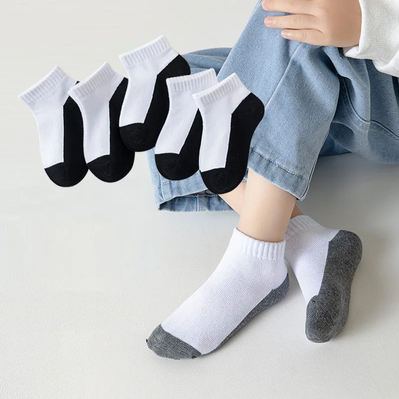 5 PairsNew Summer Children Socks Cotton Fashion Black White Gray For 1-12 Years Kids Teen Student Baby Girl Boy Socks