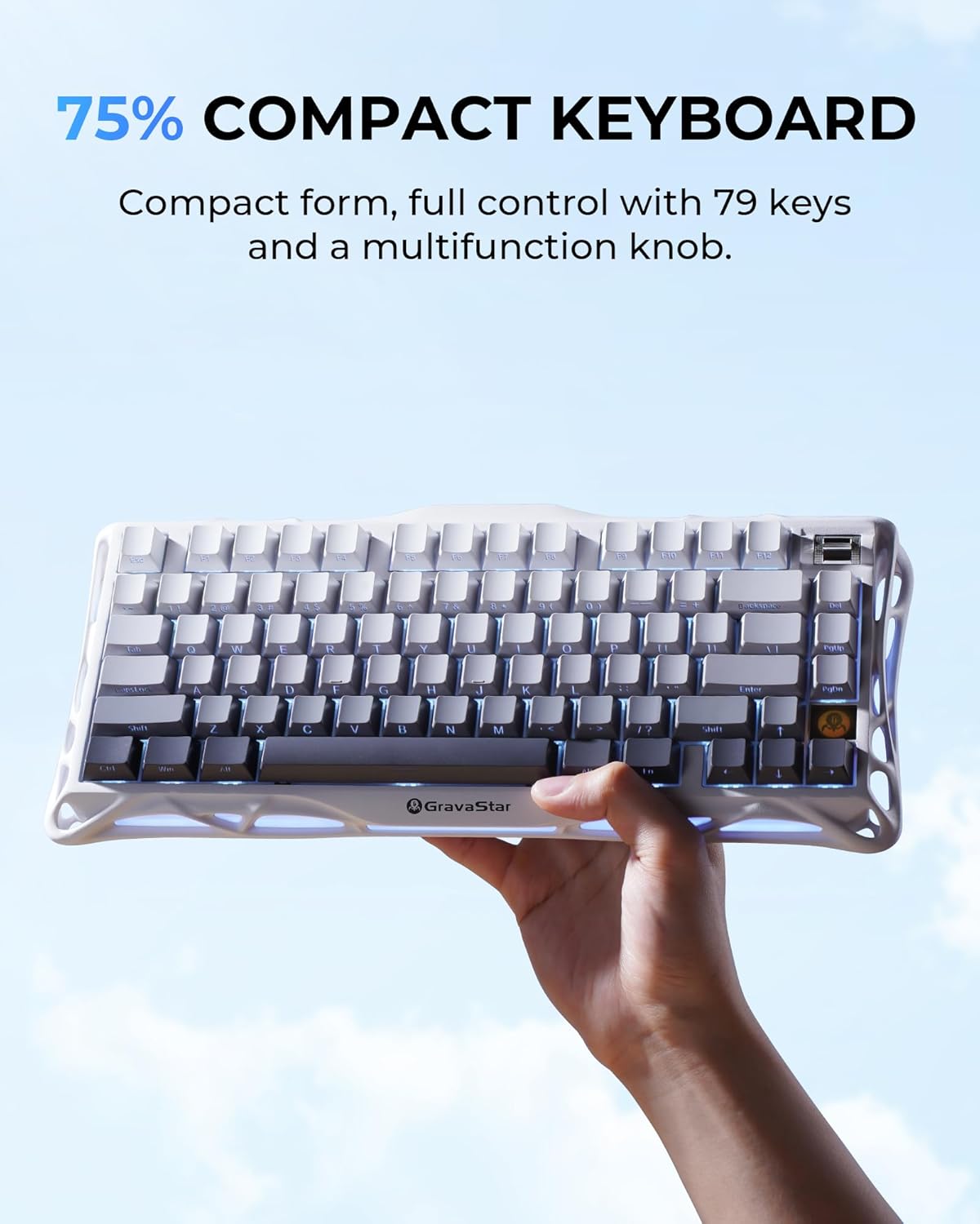 GravaStar Mercury K1 75% Wireless Mechanical Gaming Keyboard, Aluminum Alloy Exoskeleton Design, Gasket Custom Keyboard Hot-Swap Socket, Linear Switch