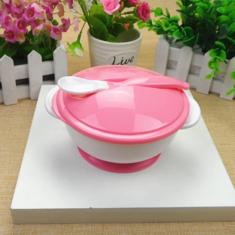 Maternal and Child Supplies Children's Tableware Double Ear with a Lid Spoon Baby Bag Plastic Bowl Children Sucker Bowl