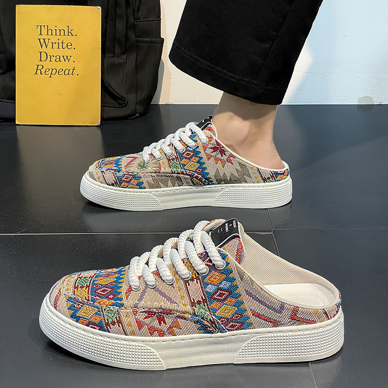 Male Slipper With Straps Half Print Slides 2025 Style Fashion Designer Luxury Adult Mascullino Elegant Men's Shoe