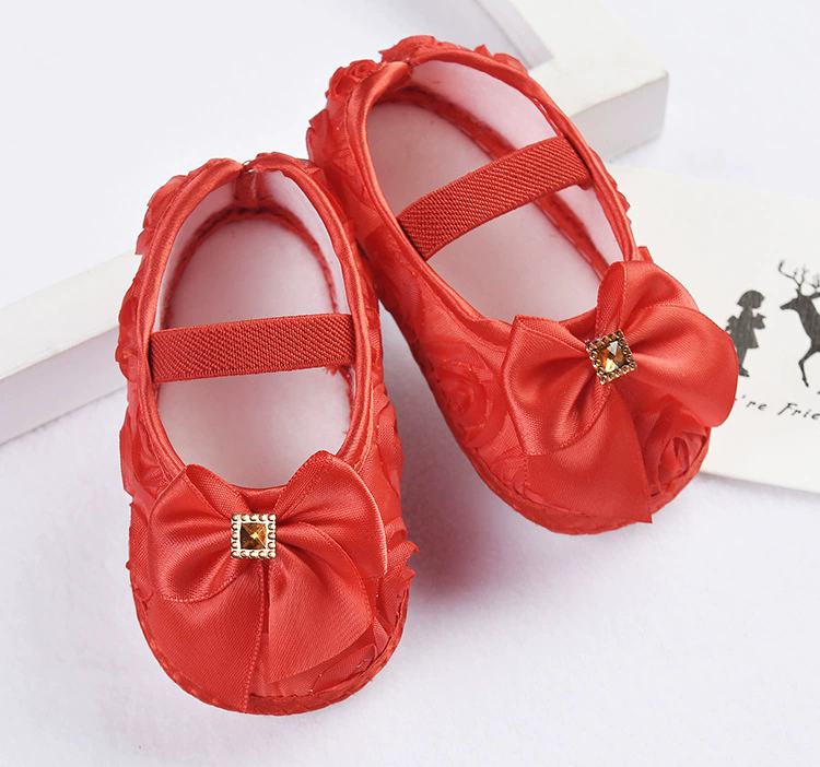 0-18M Baby Girls Shoes Cloth Baby Shoes Pink Gray White Purple Newborn Crib Shoes Bow Anti-Slip Toddler Prewalkers