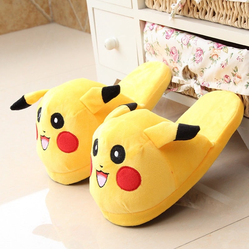 Unisex Anime Cartoon Pikachu Snorlax Eevee Gengar Dolls Slipper Home Cute Warm Slippers Shoes Indoor Bedroom Slides Warm Plush