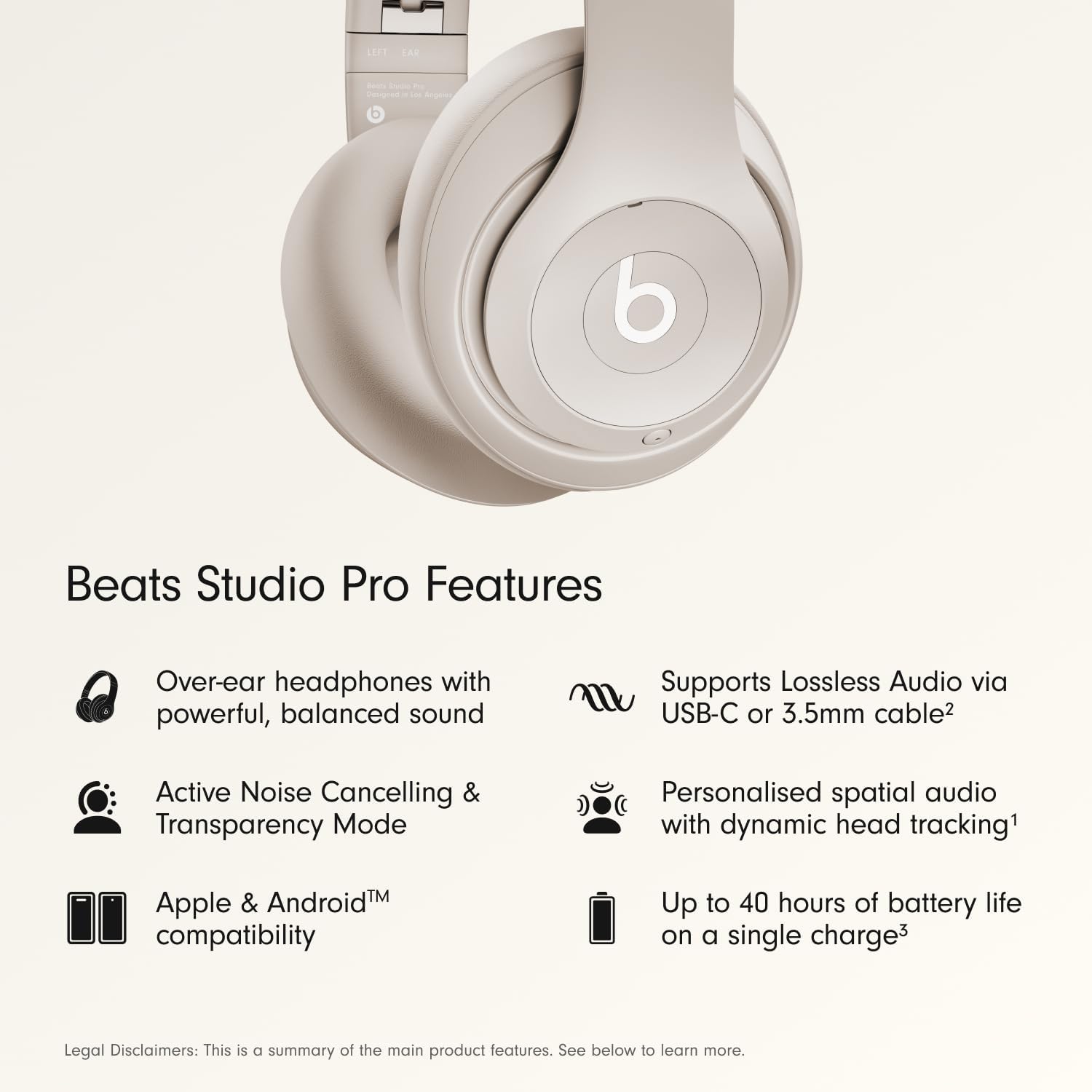 Beats Studio Pro Premium Wireless Over-Ear Headphones- Up to 40-Hour Battery Life, Active Noise Cancelling, Great for Travel & Commuting, USB-C Lossle