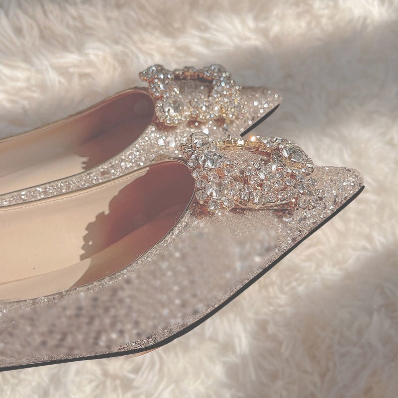 Woman Summer Pointed Flats Solid Jewelry Decoration Back Strap Sandals Casual Slingbacks Beach Flat Single Shoes