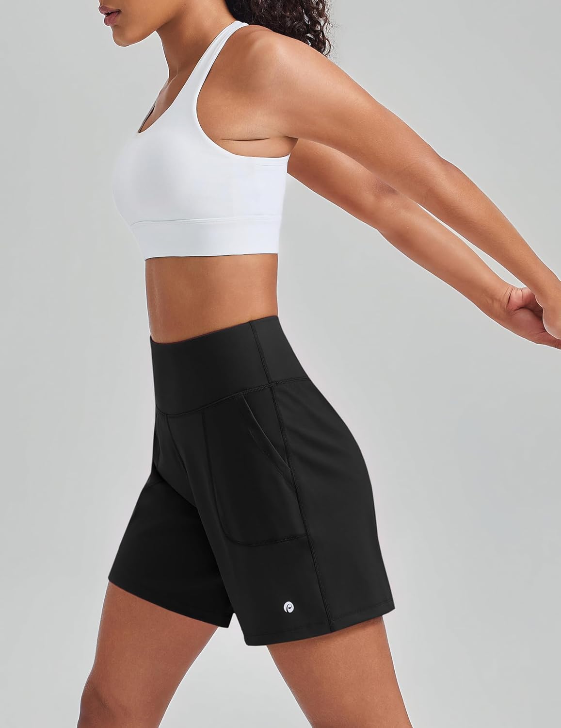 PINSPARK Women's Athletic Shorts 6" High Waisted Yoga Shorts with Pockets Soft Workout Running Shorts for Gym Walking