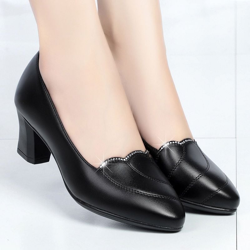 Women Fashion Light Weight Wedge Heel Comfort Spring & Autumn Shoes Lady Casual Sweet Home & Outside Black Leather Pumps