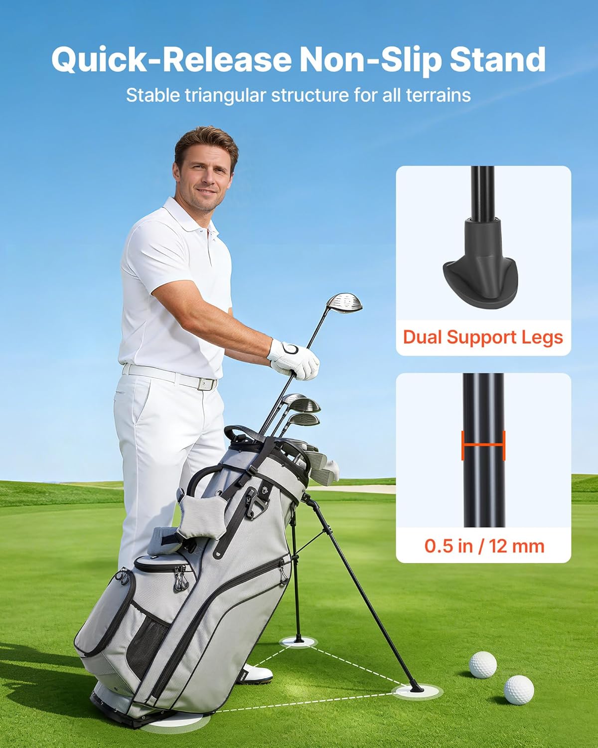 VEVOR Golf Cart Bag, 15/14/7 Way Top Divider Organizer, 2-in-1 Golf Club Bag with Full-Length Divider, Dual Shoulder Straps, Support Legs, Rain Hood,