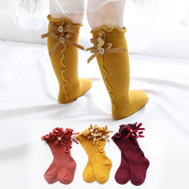 Spring and Summer Bow Fungus Baby Tube Children Socks Cotton Long Tube Girls Lace Socks