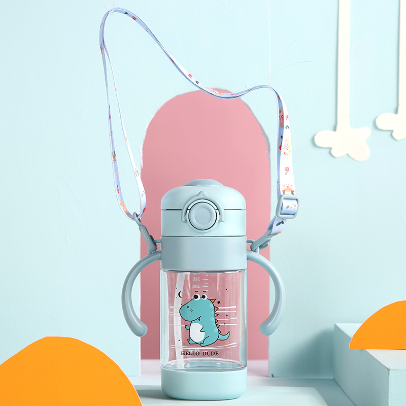 Children's bounce cup with square sling Baby dual-use learning to drink cup with handle baby learning to drink straw cup 360ML