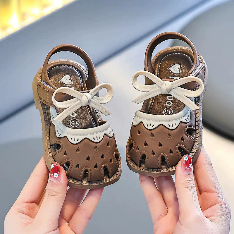 1 pair of Toddlers Shoe Children's Summer Sandals Baby Girls Breathable Bow Sandals Soft Sole Anti slip Princess Hollow Shoes