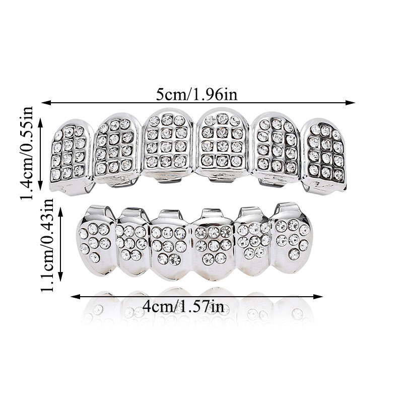 Shiny Hip Hop Gold Teeth Grills With Crystal Top &Bottom Iced Out Bling Grills Dental Mouth Teeth Caps Party Tooth Jewelry Hot
