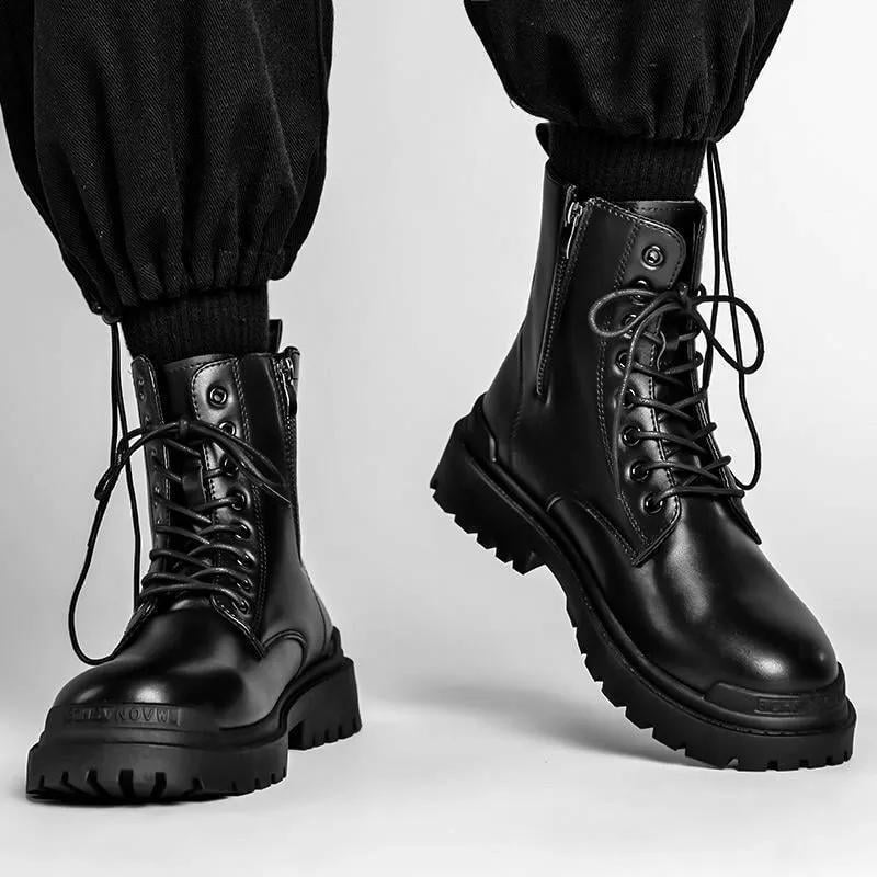 MZXSK Men's Shoes Winter New British Style Retro Pippy Handsome High Top Martin Boots Men's Thick Sole Motorcycle Work Dress Sho