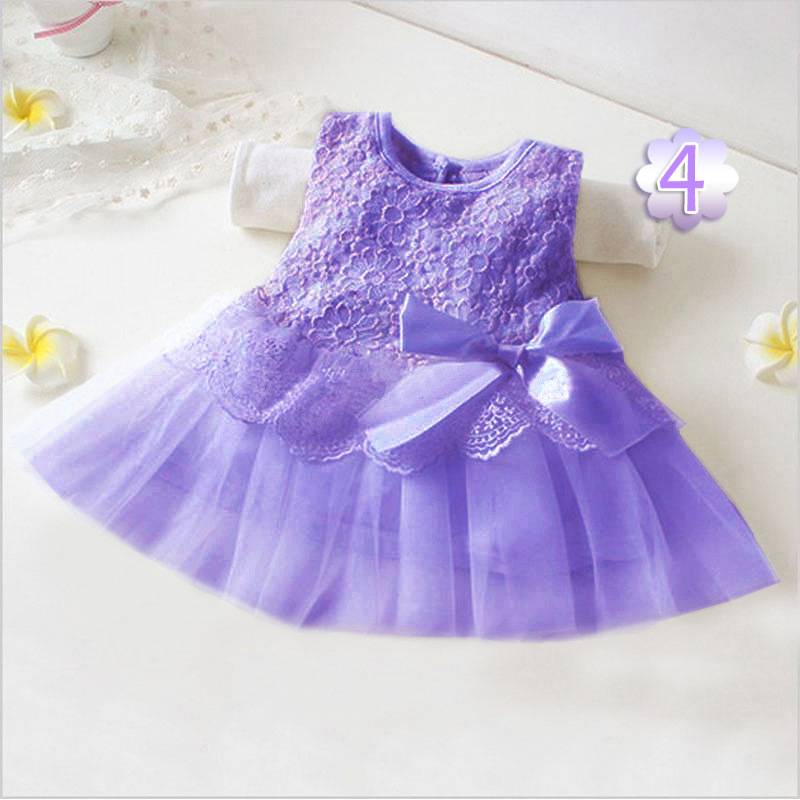 Kids Cotton Bow Lace Ball Gown Casual Chiffon Princess Baby Girls Dresses 0-2Y
