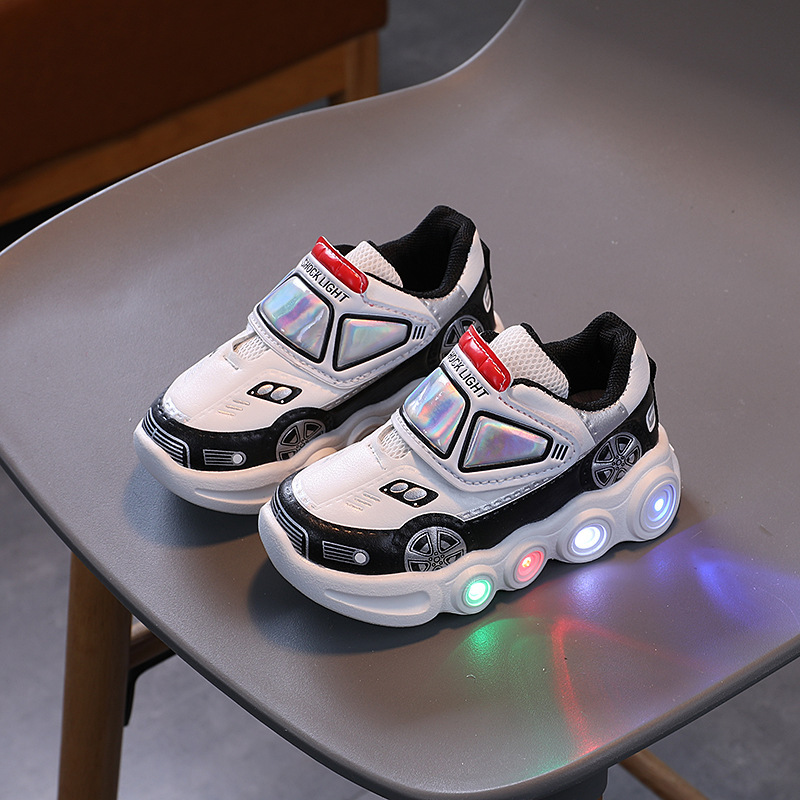 Autumn LED Light Shoes for Baby Boys Cartoon Car Children's Sports Shoes Wear Resistant Anti Slip Fashion Girls Sneakers