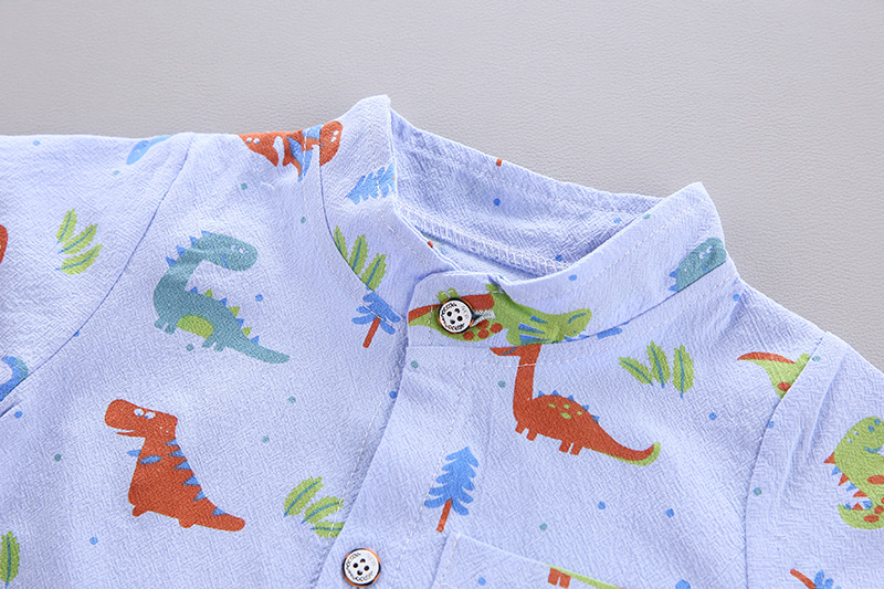 New Cartoon Dinosaur Print Short Sleeve Shirt Pants for Kid Baby Boys Clothes