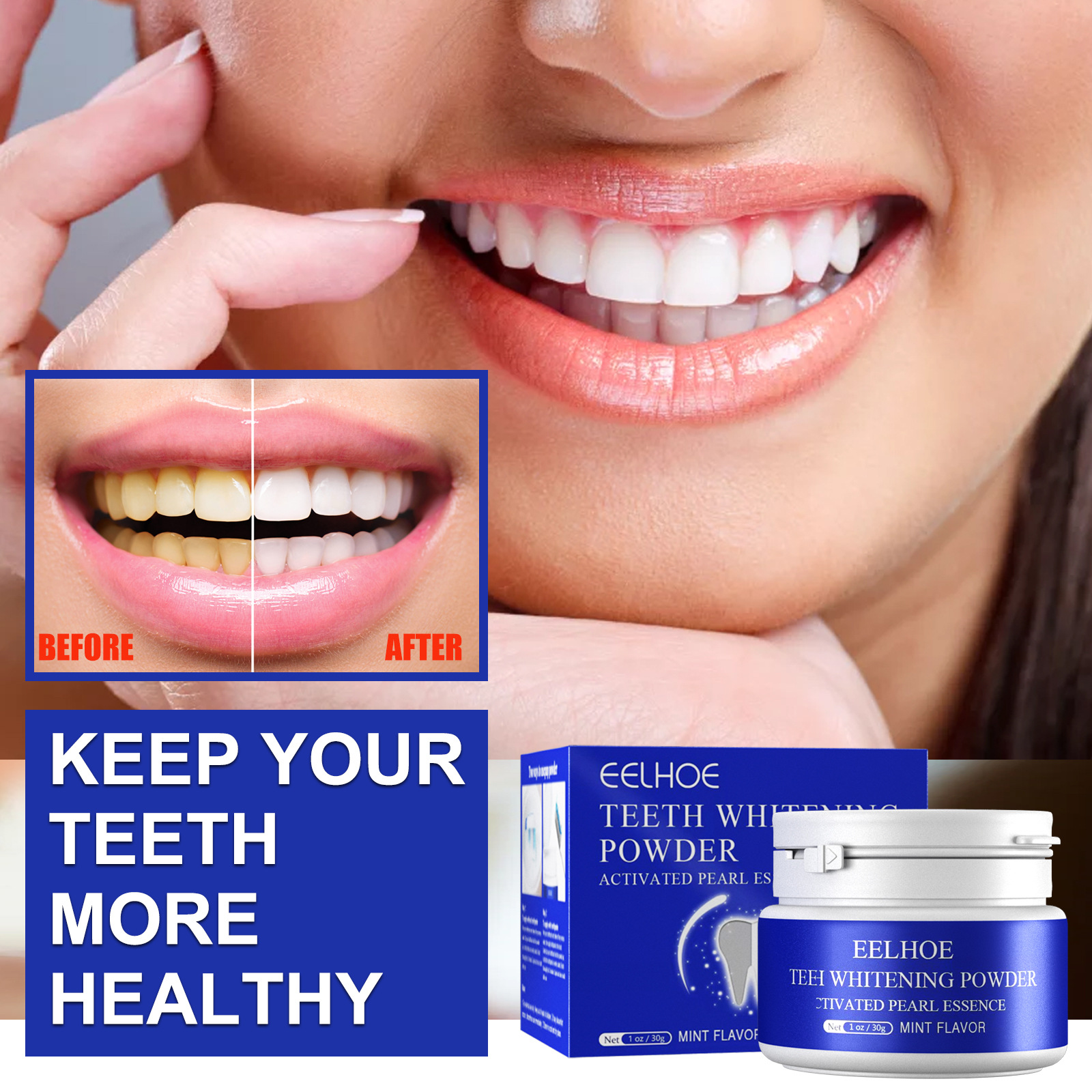 EELHOE Teeth Whitening Powder Remove Plaque Stains Toothpaste Dental Tools White Teeth Cleaning Oral Hygiene Toothbrush Gel 30g