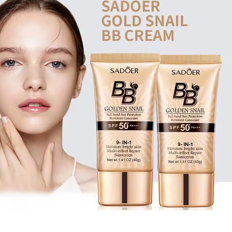 SPF50+ Gold Snail Sunscreen BB Cream Whitening Foundation Concealer Moisturizing Long Lasting Even Skin Tone Makeup Base Primer