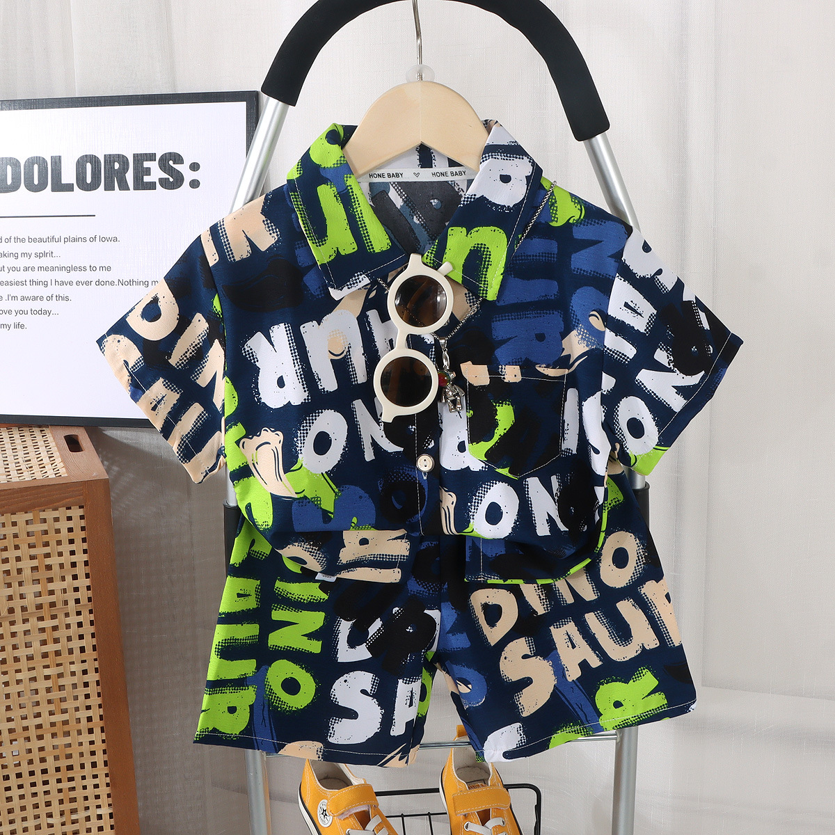 2024 Summer Boys Clothing Set Kids Turn Down Collar Shirt + Shorts Children Stripe Tracksuit 2 Girls Clothes Set