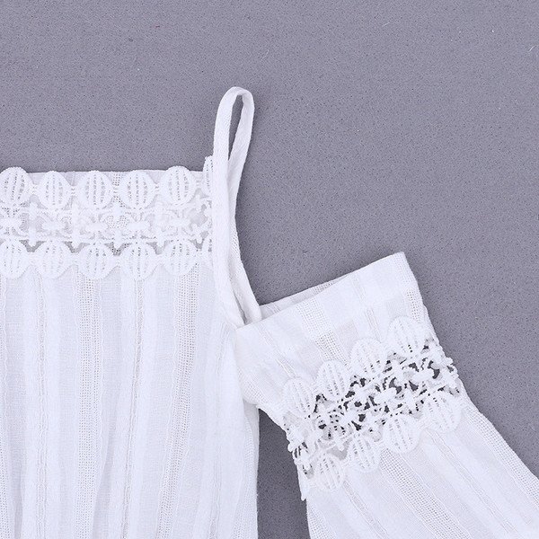 Girls fashion creative pure white openwork lace sling sleeves shirt rose embroidered denim pants suits