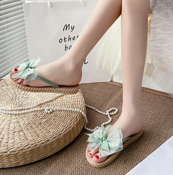 2026 New Women Slippers Summer Fashionable Bow-knot Flat Flip-flops Women's Leisure and Vacation Soft-soled Outdoor Beach Slides