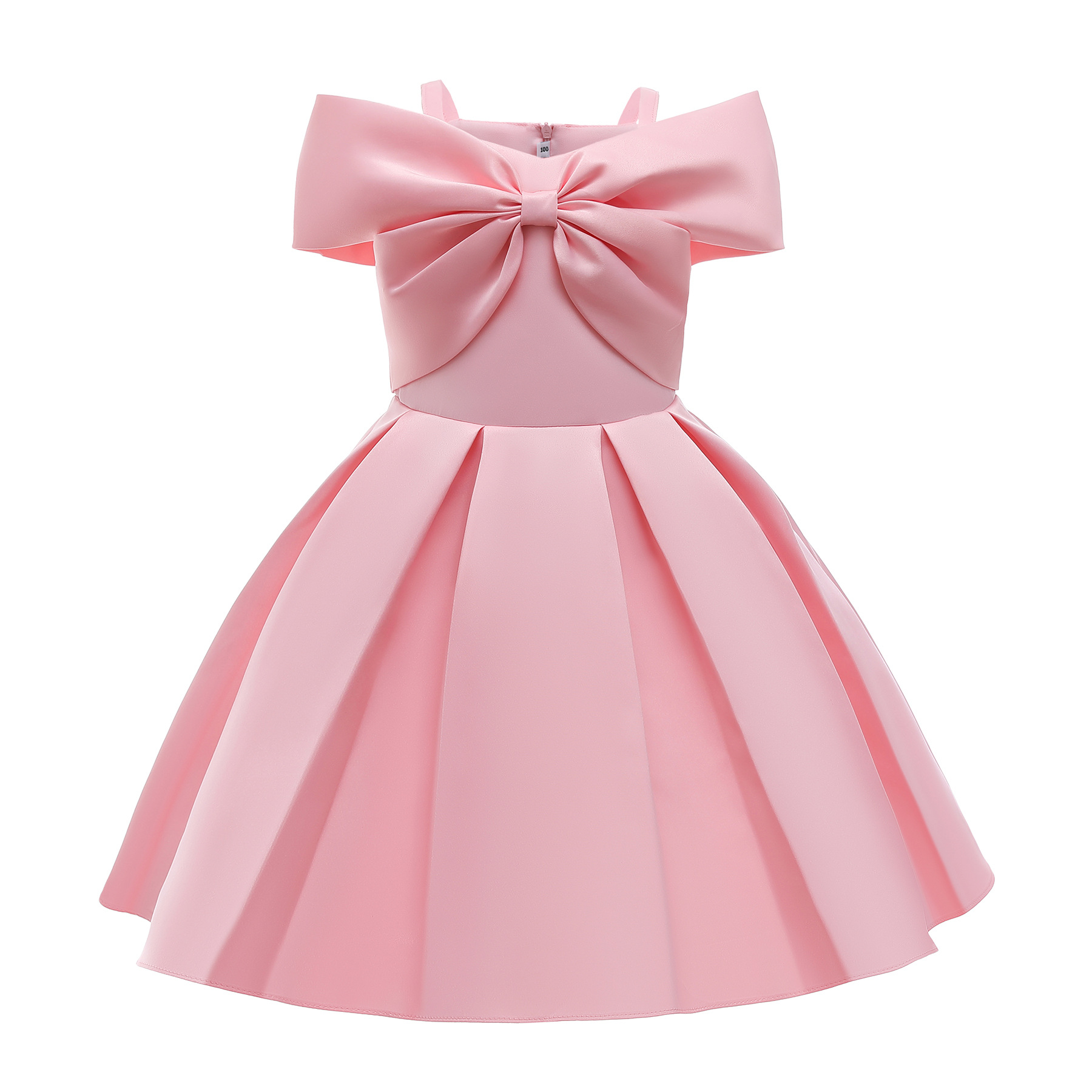 New Girl Child Kaftan Dress Fashion Sweet Bow Sleeveless Solid Color Abaya Dubai Lace Children's Princess Dresses