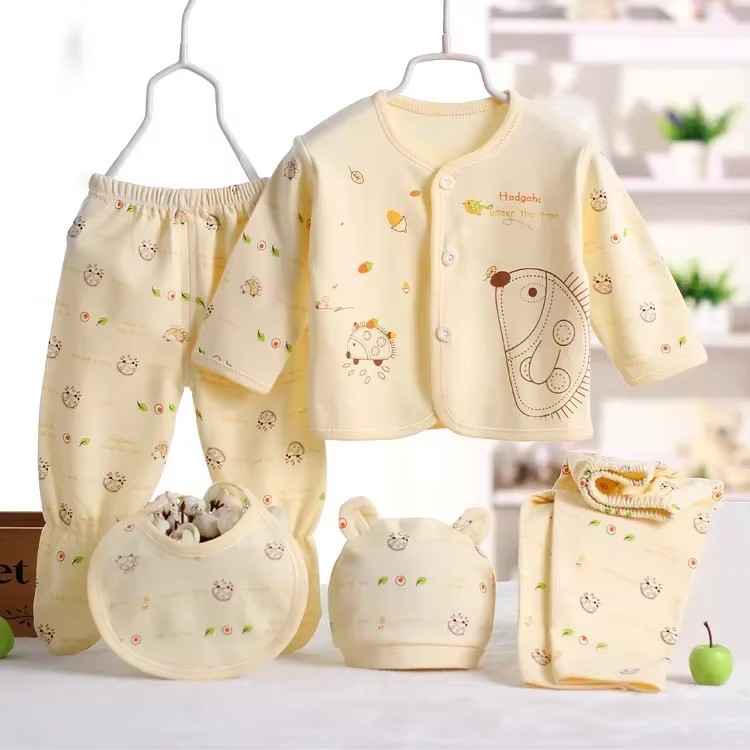 5Piece Spring Baby Boy Clothes 0 To 3 Months Girls Boutique Outfits Cartoon Cute Cotton Tops+Pants Newborn Set