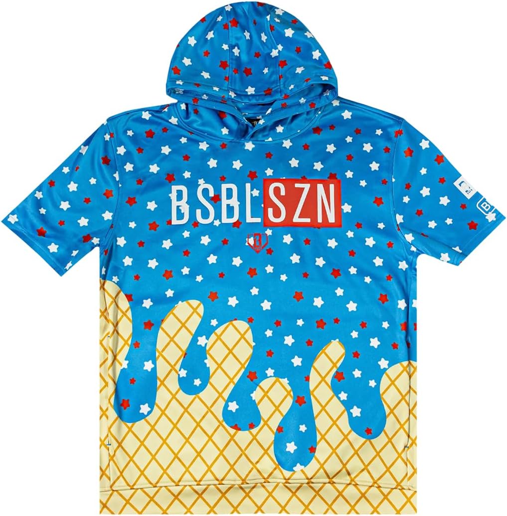 Baseball Lifestyle 101 BSBL SZN Youth Short Sleeve Hoodie with Front Pouch Pocket V2 Ice Cream Sizes Youth Small to XL