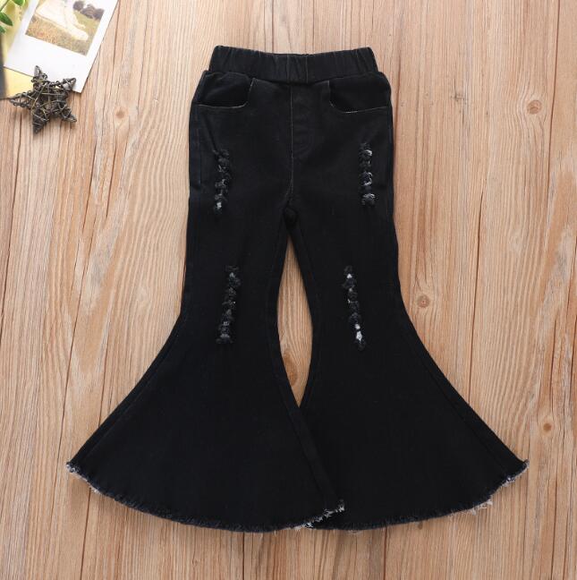 Girls' cowboy horn new black hole pants tight cowboy elastic children's pants