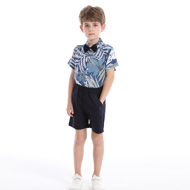 New Summer Hot Selling Short Sleeve Flower Shirt Boys' Shorts Casual Two Piece Baby Children's Multi Color Beach Suit