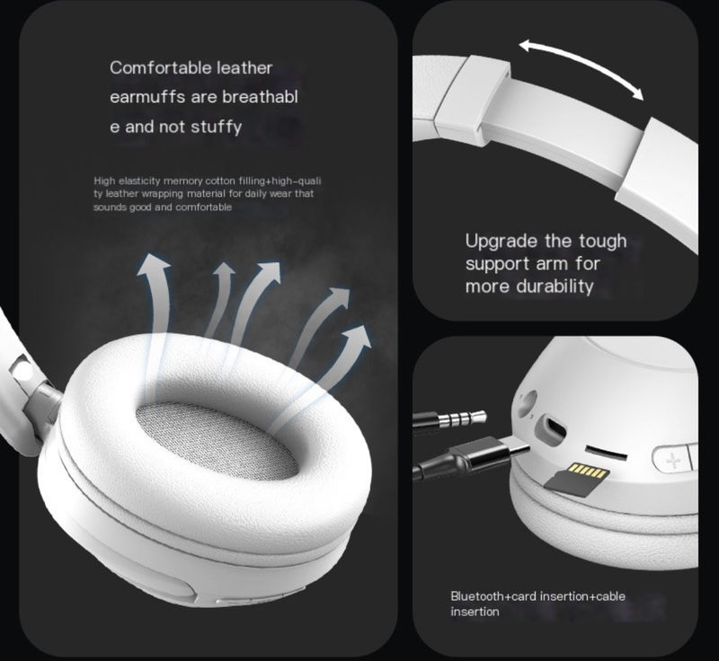 Bass Music 15 Hours Play True Wireless Headphones Fold Bluetooth Headset BT5.3 Big Earmuffs Earphone with Mic Full Pack Helmet