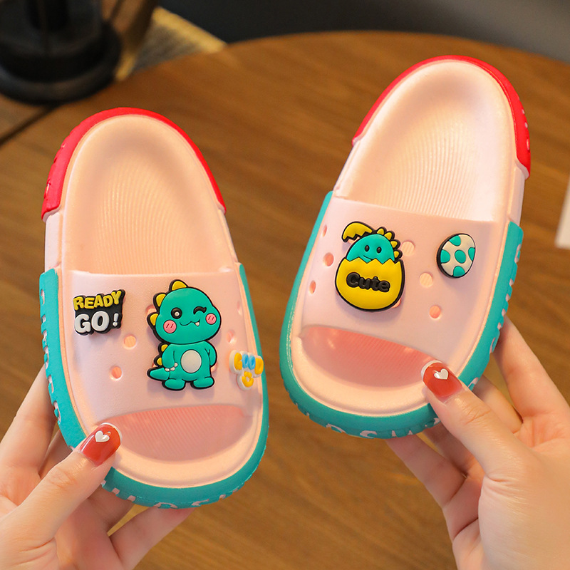 Children's slippers, home bathroom, anti slip, breathable, hollow out soft sole cartoon dinosaur baby