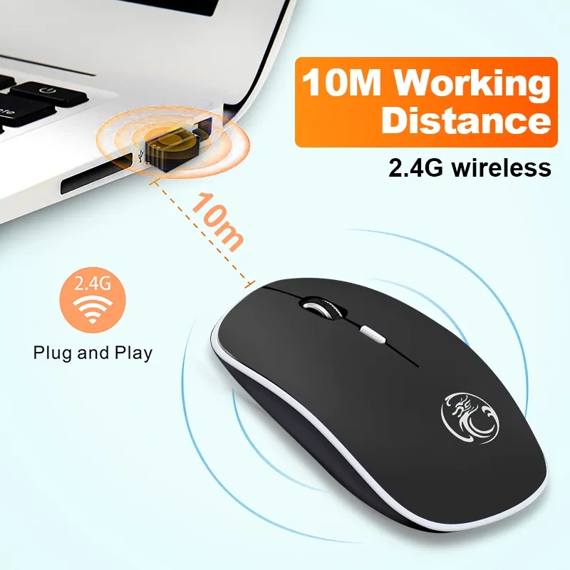 iMice Wireless Mouse Silent Computer Mouse 1600 DPI Ergonomic Mause Noiseless Sound USB PC Mice Mute Wireless Mice for Laptop