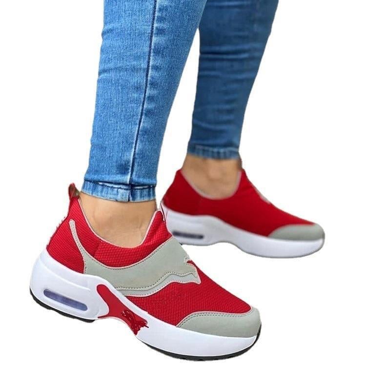 New mesh casual air cushion thick soled sneakers large women's mesh flying woven shoes Women