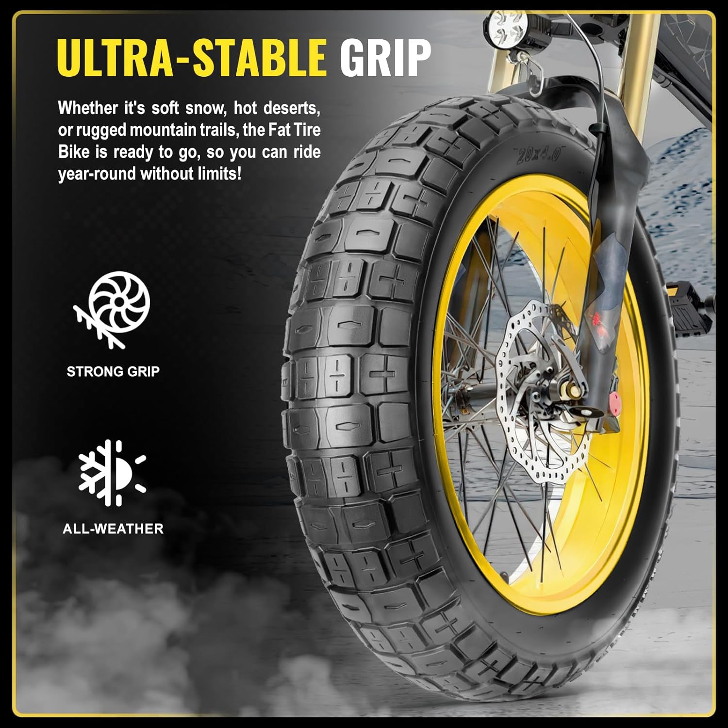 E-Bike Fat Tire: 20x4.0 Inch Puncture Protection Folding Replacement - All Terrain Electric Bike & Mountain Snow Tire for Street/Trail Riding
