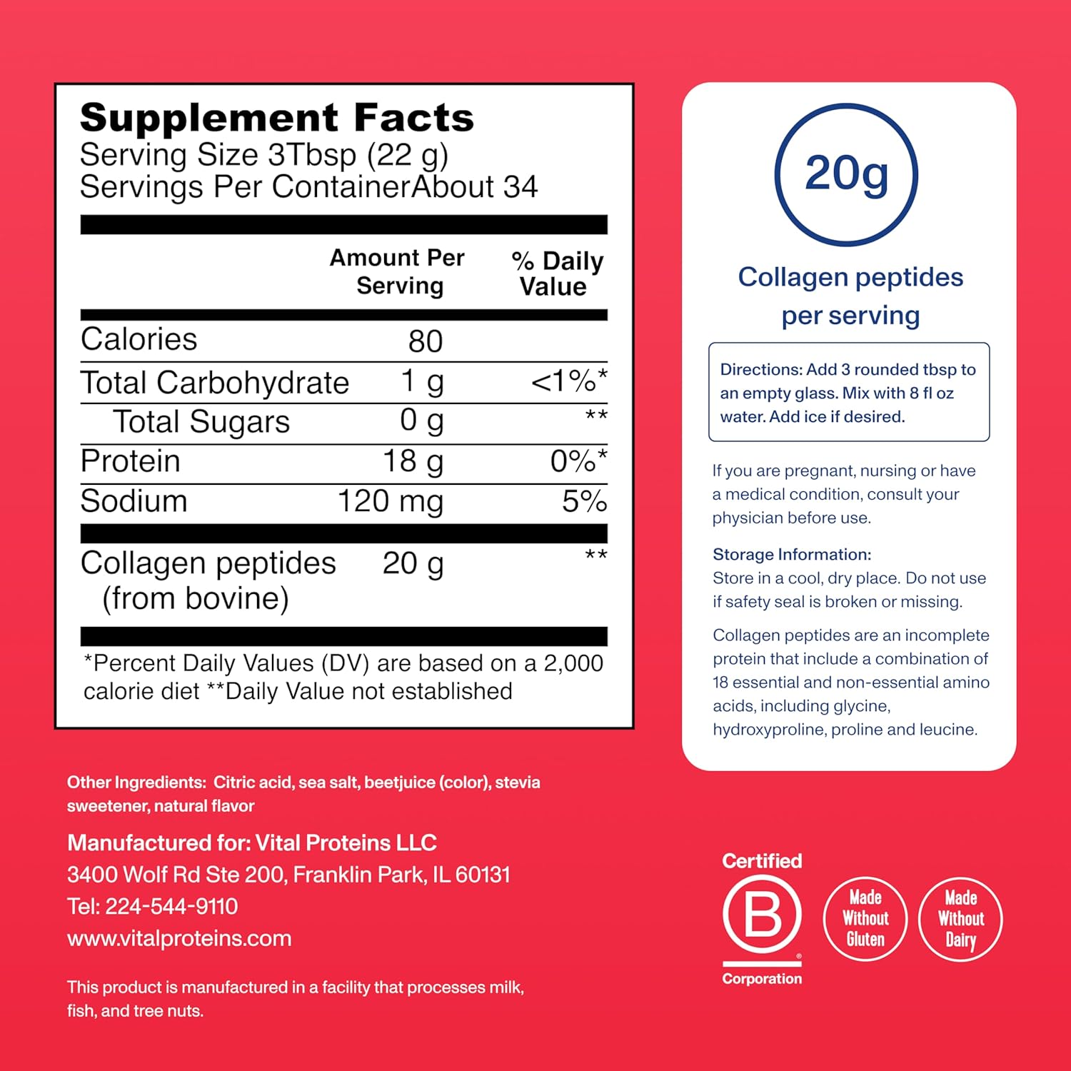 Vital Proteins Collagen Peptides Powder - Ice Pop Flavored Powder for Hair, Nail, Skin, Bone & Joint Health, 26.3oz