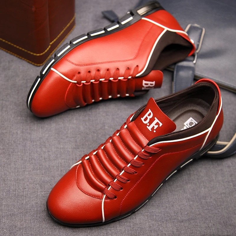 New Men Shoes Casual Sneakers Fashion Solid Leather Shoes Formal Business Sport Flat Round Toe Light Breathable