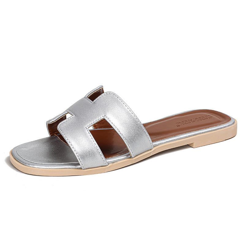 Hermes women's summer outdoor slippers, flat H slippers, summer leisure slippers flat leather beach slippers