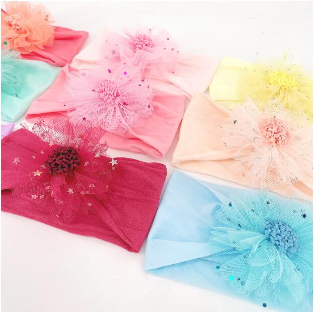 New mesh Star Flower Hair Band baby nylon scarf headdress babyhead