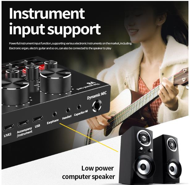V8 Usb Sound Card Audio Interface Audio Microphone Webcast Live Sound Card External Usb Bluetooth Function For Phone PC Dropship