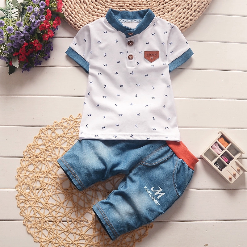 Ones boys short sleeve printed t-shirt kids summer clothing set baby cotton suit