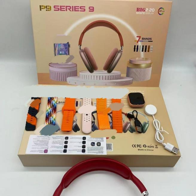 P9 S9 Smart Wear Watch 8in1 Headset Heart Rate Pace Call Healthy Bluetooth Reminder Exercise 7strap