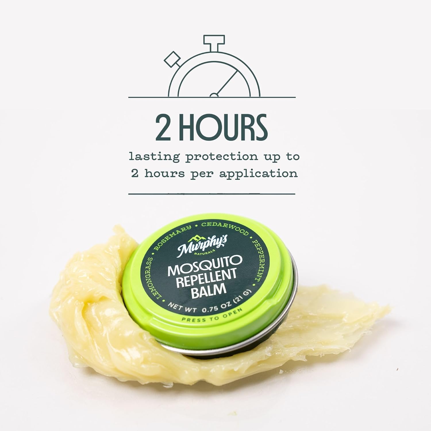 Murphy's Naturals Mosquito Repellent Balm for Outdoor Patio, Hiking, Camping, Plant-Based with Cedarwood, Lemongrass & Rosemary, 2 oz