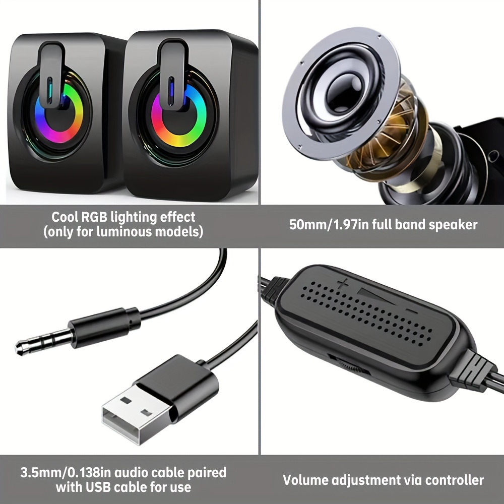 Computer Speakers PC Sound Box HIFI Stereo Microphone USB Wired Caixa De Som with LED Light For Desktop Computer