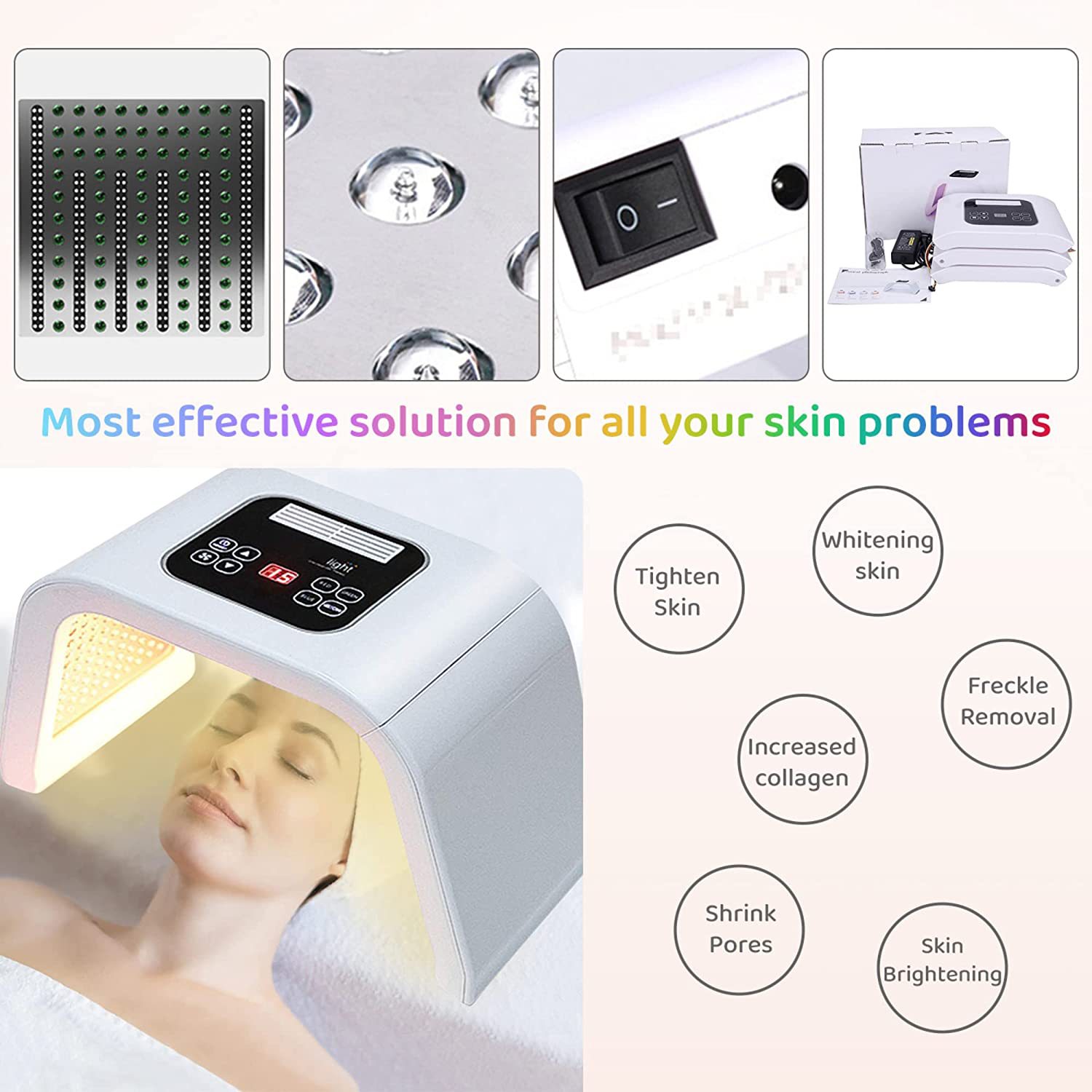 7-Colors Spectrometer Photodynamic Led Folding Skin Rejuvenation Instrument Beauty Acne Phototherapy Radio Frequency